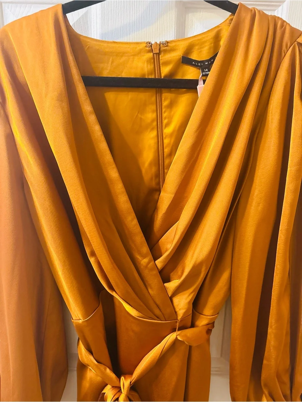 Alex Marie Satin Wrap Dress in Rust - Picture 3 of 7